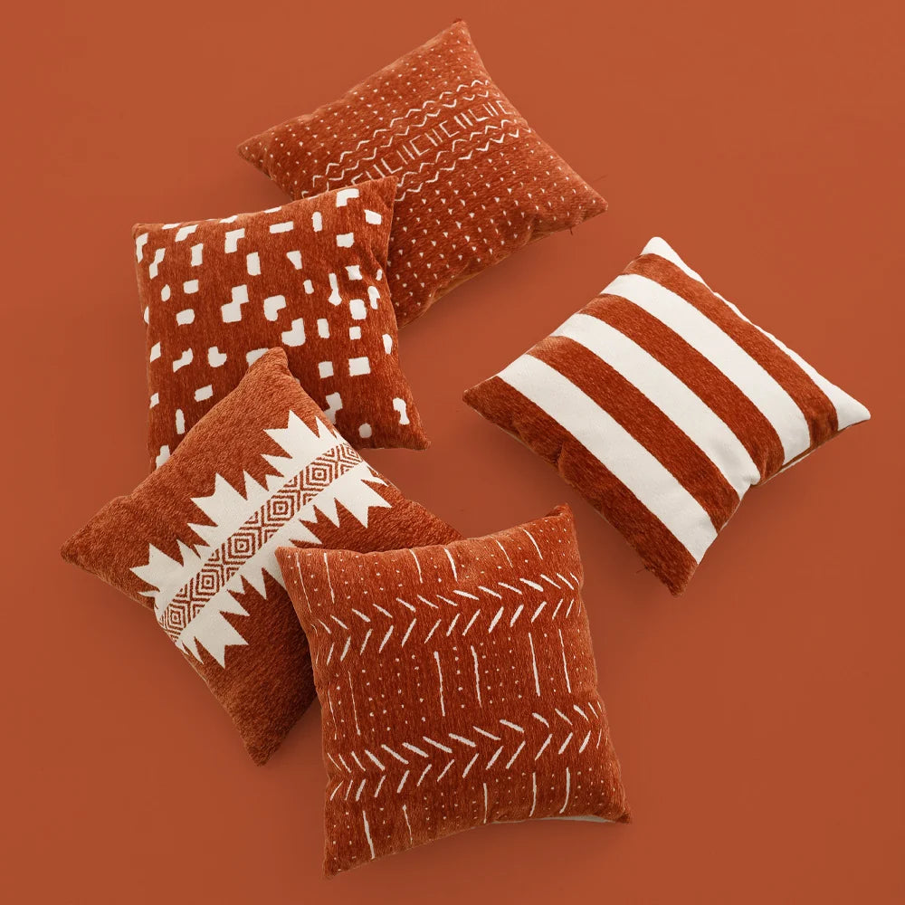 Cushion Cover 18x18in Woven Ethnic Pattern Chenille Trim