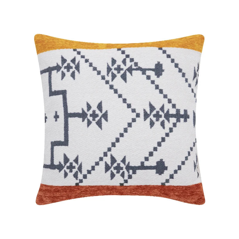 Cushion Cover 18x18in Woven Ethnic Pattern Chenille Trim
