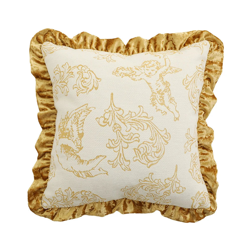 Cushion Cover Baroque Jacquard Putto Velvet Ruffle 18x18 Inch