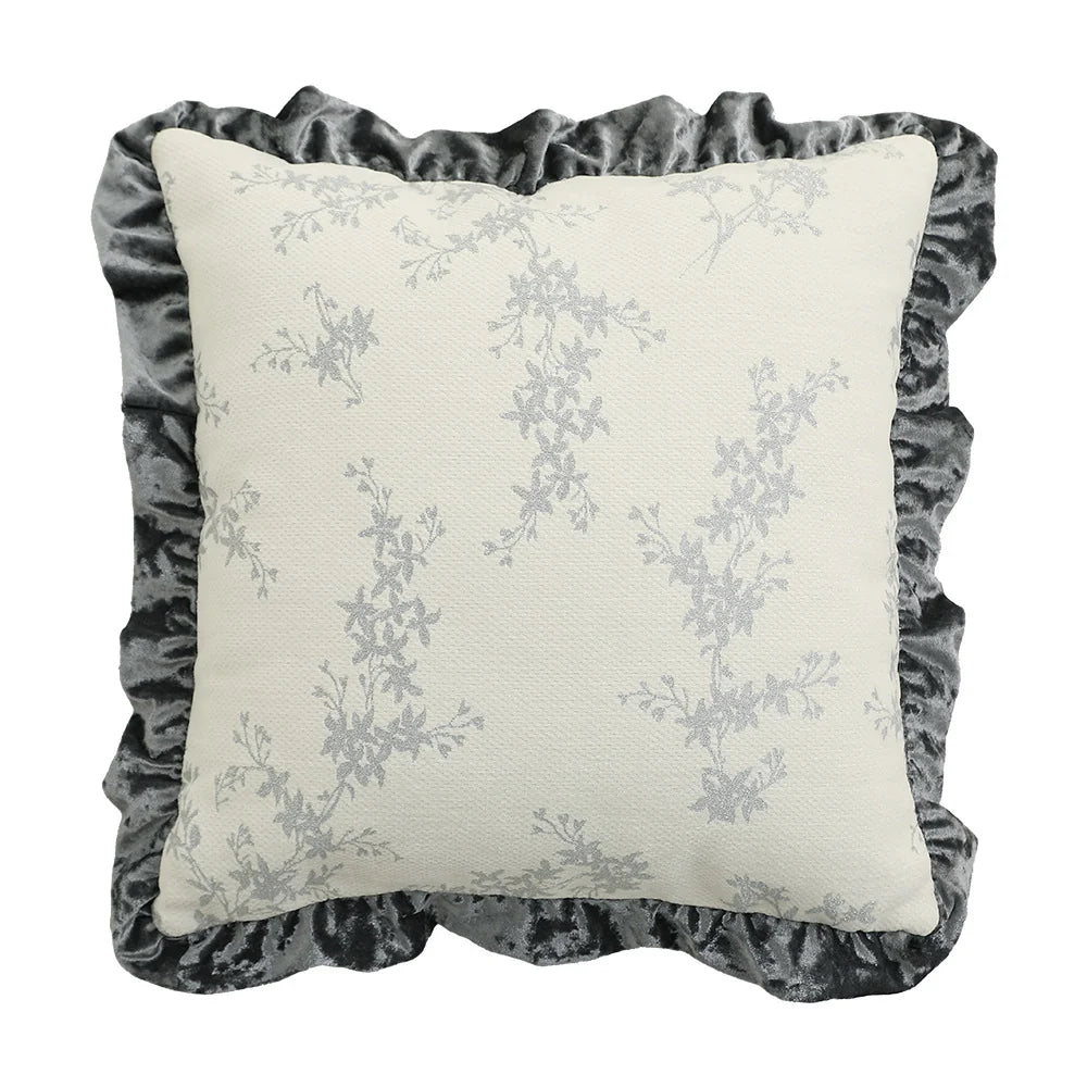 Cushion Cover Baroque Jacquard Putto Velvet Ruffle 18x18 Inch