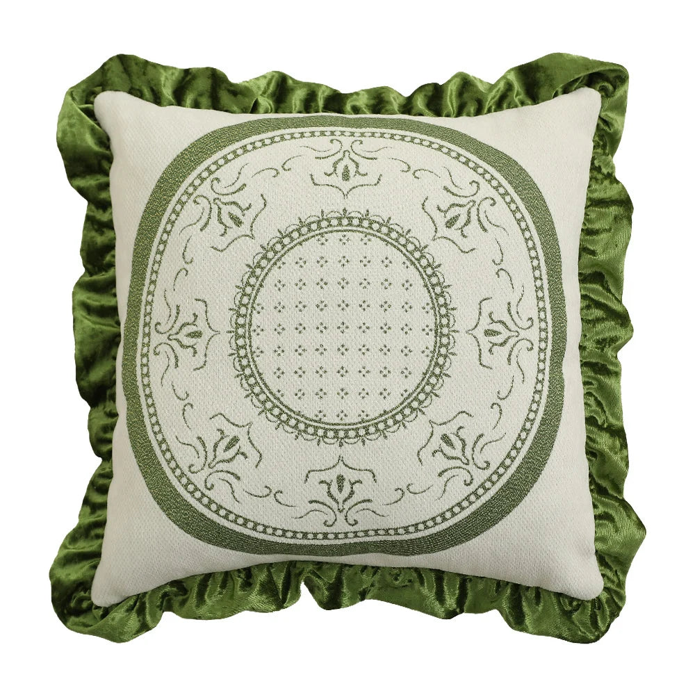 Cushion Cover Baroque Jacquard Putto Velvet Ruffle 18x18 Inch