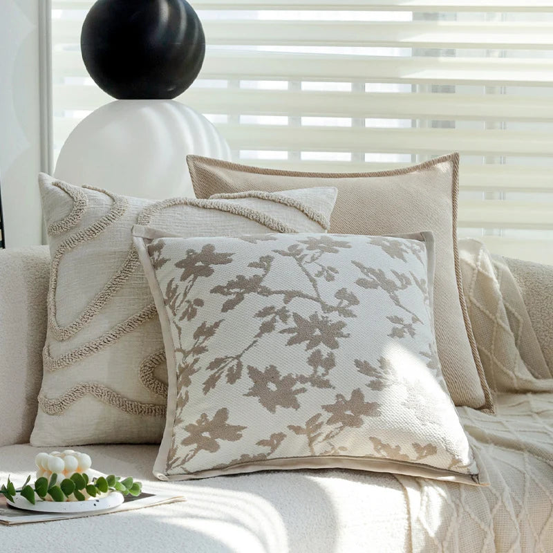 Cushion Cover Botanical Jacquard Satin Piping
