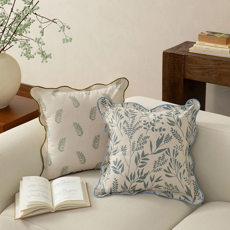 Cushion Cover Botanical Print Wavy Edge Concealed Zipper
