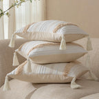 Cushion Cover Bouclé Stripes Cotton Blend Corner Tassels