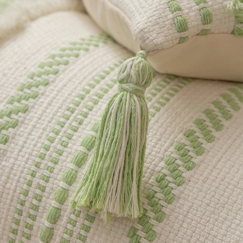 Cushion Cover Bouclé Stripes Cotton Blend Corner Tassels