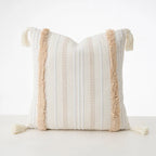 Cushion Cover Bouclé Stripes Cotton Blend Corner Tassels