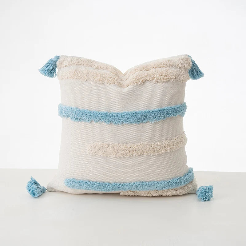 Cushion Cover Bouclé Stripes Cotton Blend Corner Tassels