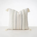 Cushion Cover Bouclé Stripes Cotton Blend Corner Tassels