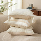 Cushion Cover Bouclé Texture Quilted Tufting & Tassel Trim