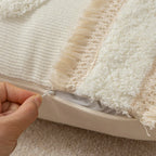 Cushion Cover Bouclé Texture Quilted Tufting & Tassel Trim