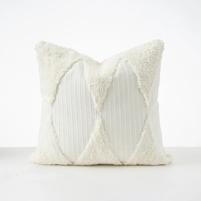 Cushion Cover Bouclé Texture Quilted Tufting & Tassel Trim