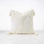 Cushion Cover Bouclé Texture Quilted Tufting & Tassel Trim