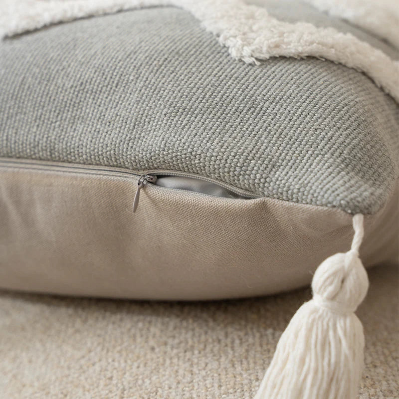 Cushion Cover Boucle Zigzag & Diamond Cotton Blend Tassels