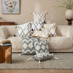 Cushion Cover Boucle Zigzag & Diamond Cotton Blend Tassels