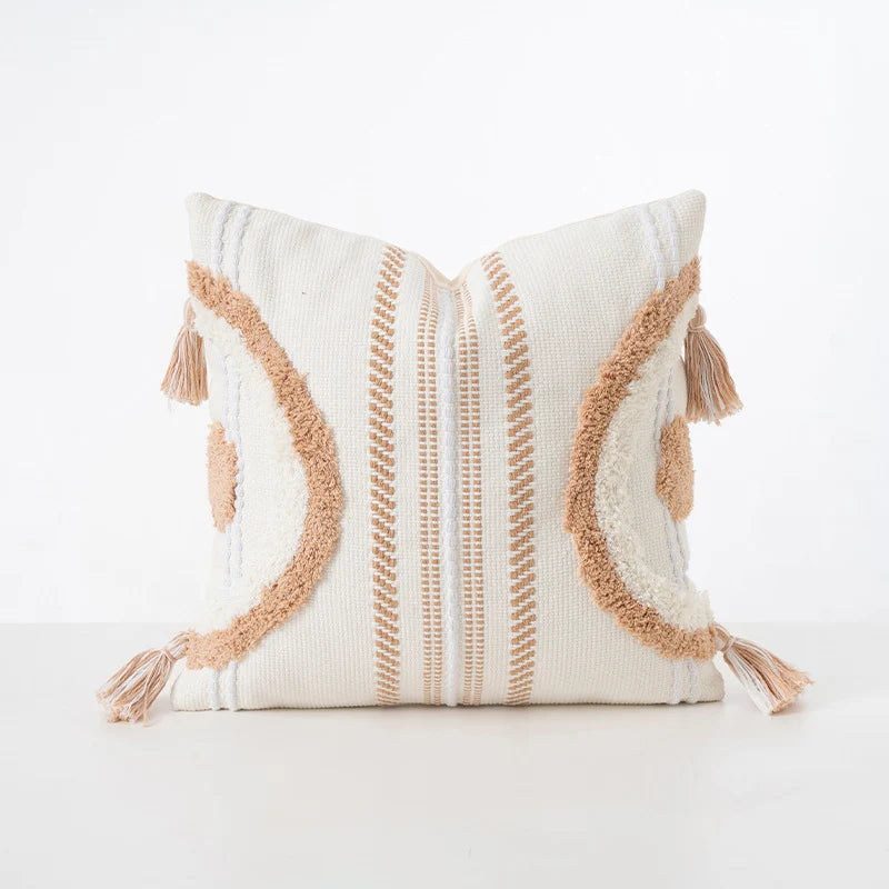 Cushion Cover Boucle Zigzag & Diamond Cotton Blend Tassels
