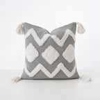 Cushion Cover Boucle Zigzag & Diamond Cotton Blend Tassels