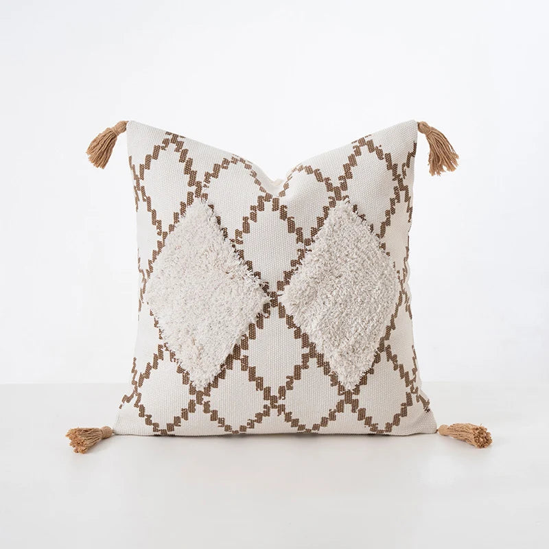 Cushion Cover Boucle Zigzag & Diamond Cotton Blend Tassels