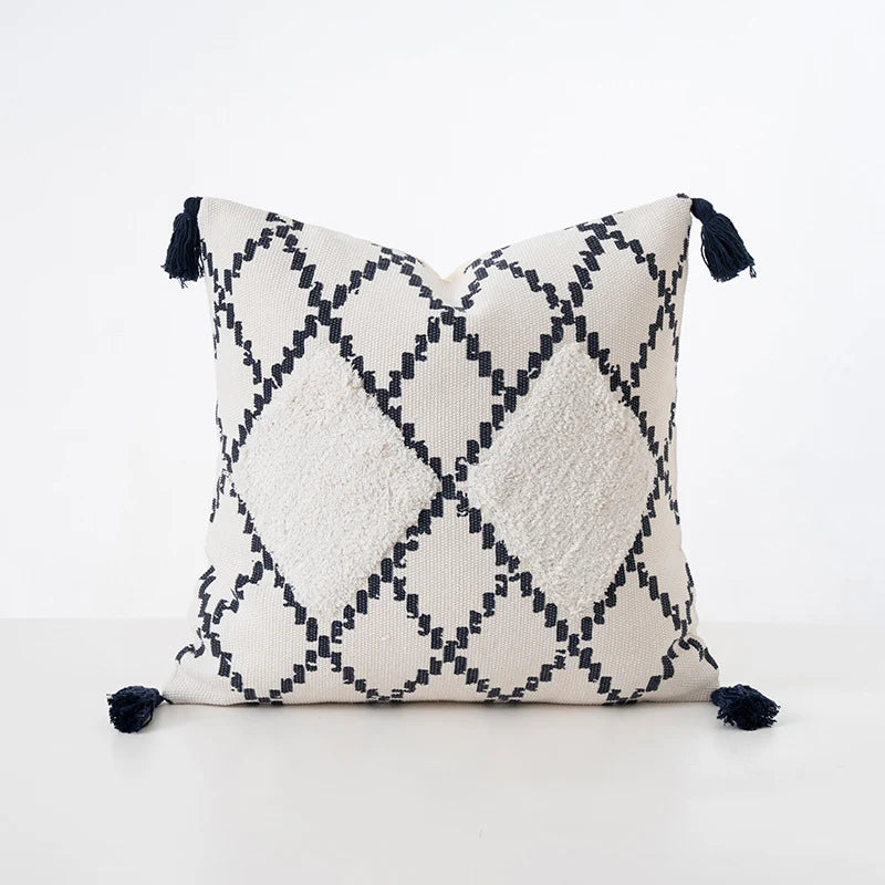 Cushion Cover Boucle Zigzag & Diamond Cotton Blend Tassels