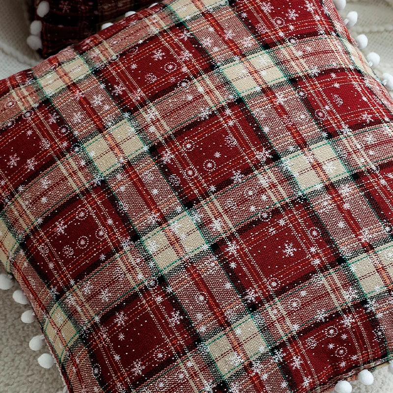 Cushion Cover Checked Flannel Teddy Trim & Concealed Zipper
