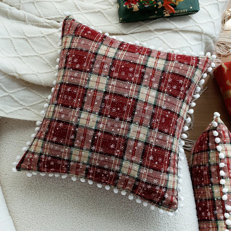 Cushion Cover Checked Flannel Teddy Trim & Concealed Zipper