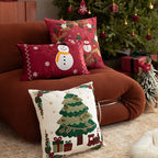 Cushion Cover Cotton Blend Embroidered Snowman & Village