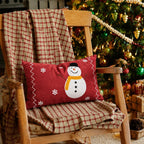Cushion Cover Cotton Blend Embroidered Snowman & Village