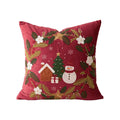 Cushion Cover Cotton Blend Embroidered Snowman & Village
