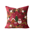 Cushion Cover Cotton Blend Embroidered Snowman & Village
