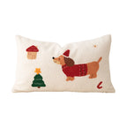 Cushion Cover Cotton Blend Embroidered Snowman & Village