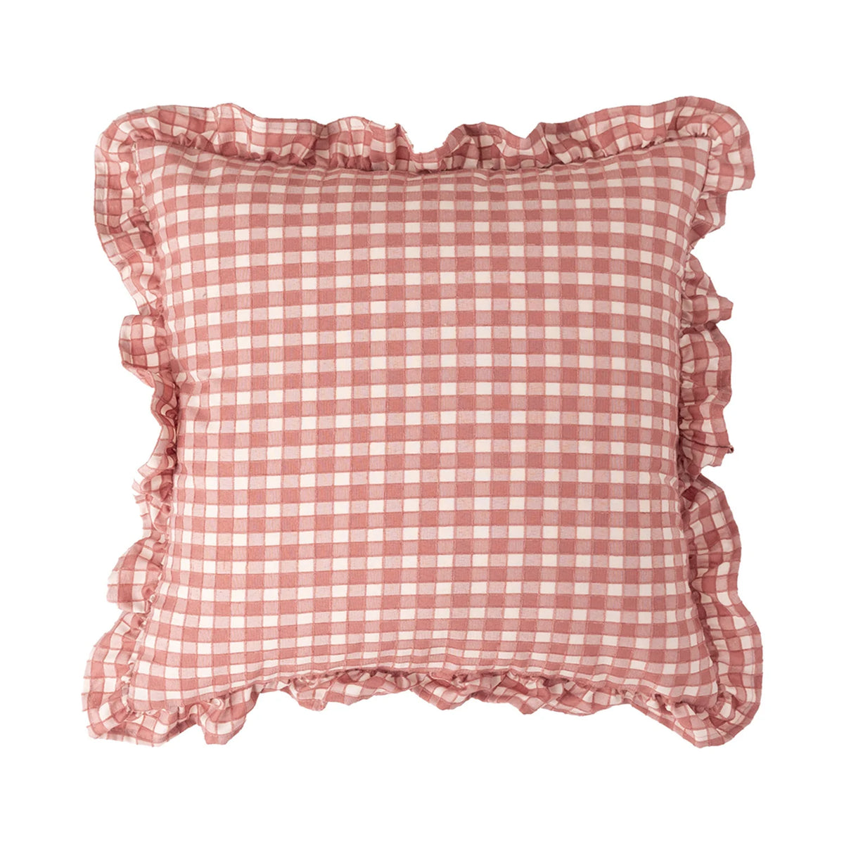 Cushion Cover Cotton Blend Gingham Ruffle 18 x 18