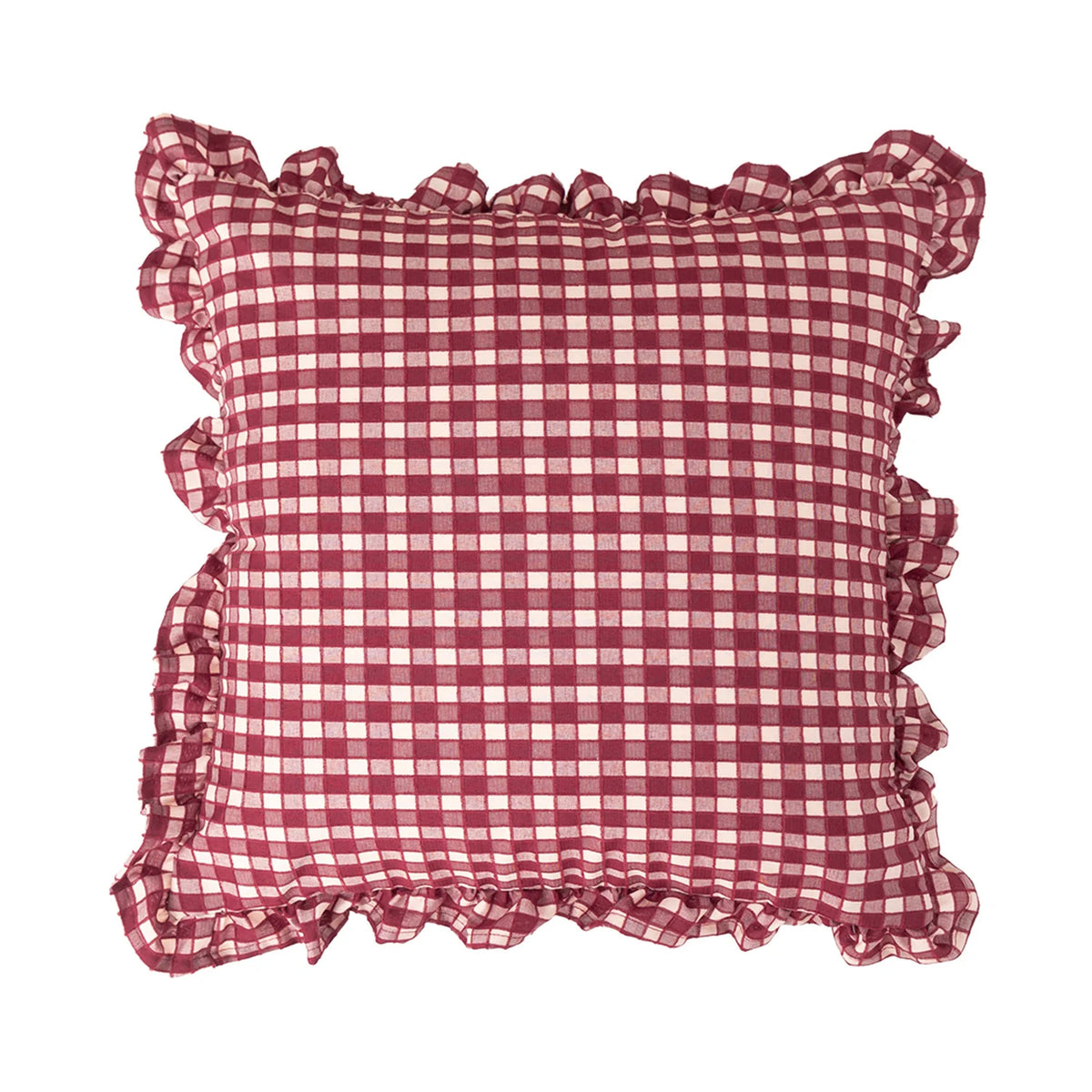Cushion Cover Cotton Blend Gingham Ruffle 18 x 18