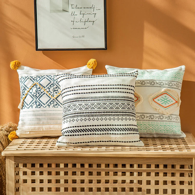 Cushion Cover Cotton Blend Jacquard & Tassels