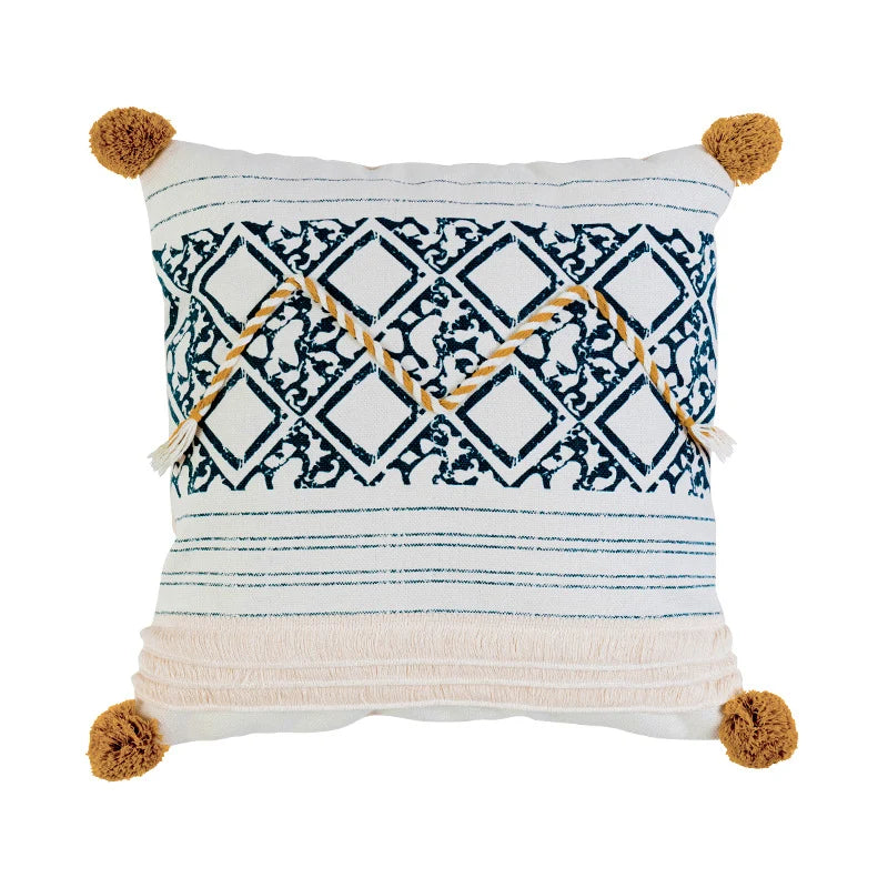 Cushion Cover Cotton Blend Jacquard & Tassels