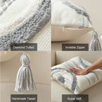 Cushion Cover Cotton Blend Semicircle Tuft & Fringe Tassels