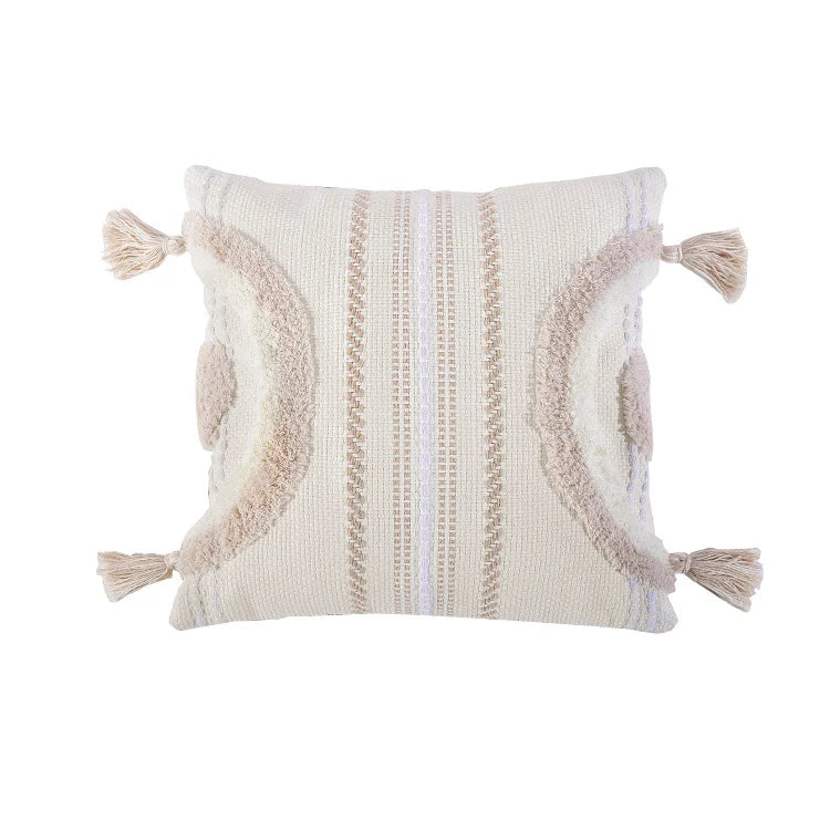 Cushion Cover Cotton Blend Semicircle Tuft & Fringe Tassels