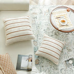 Cushion Cover Cotton Blend Vertical Rib Knit Crochet Edge