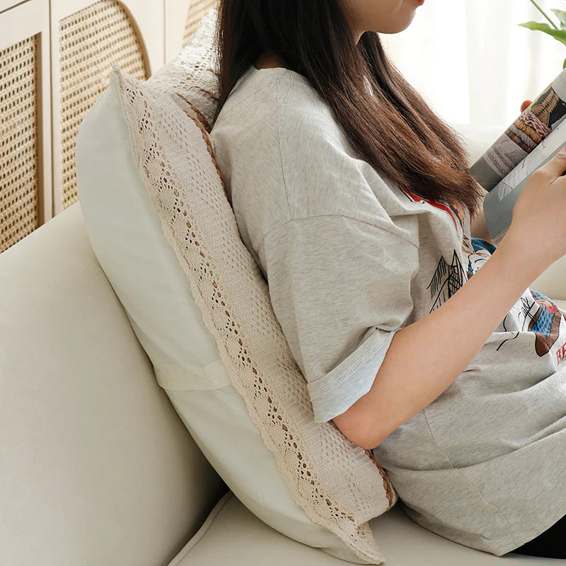 Cushion Cover Cotton Blend Vertical Rib Knit Crochet Edge