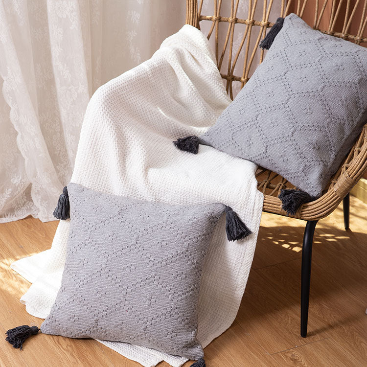 Cushion Cover Cotton Blend Woven Diamond Tassels 50x50 cm