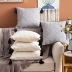 Cushion Cover Cotton Blend Woven Diamond Tassels 50x50 cm