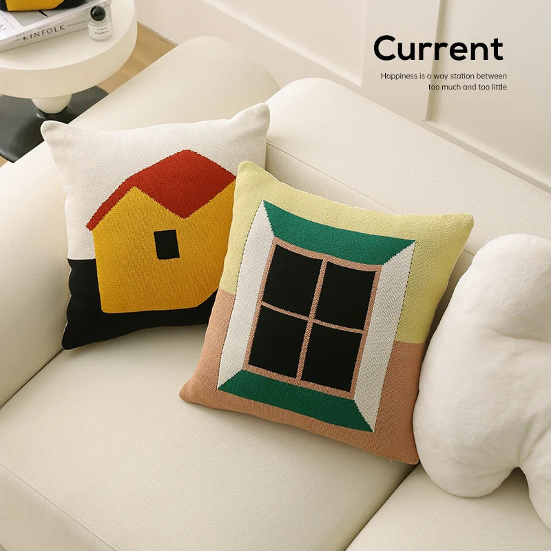 Cushion Cover Cotton Knit Triangle Pattern Removable Zipper