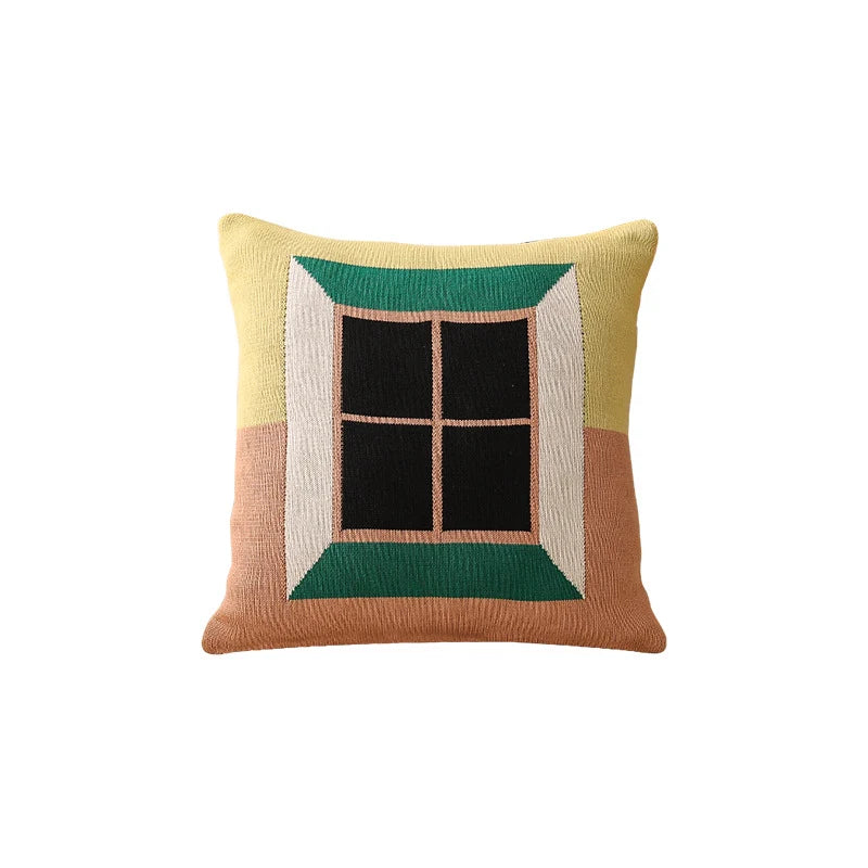 Cushion Cover Cotton Knit Triangle Pattern Removable Zipper