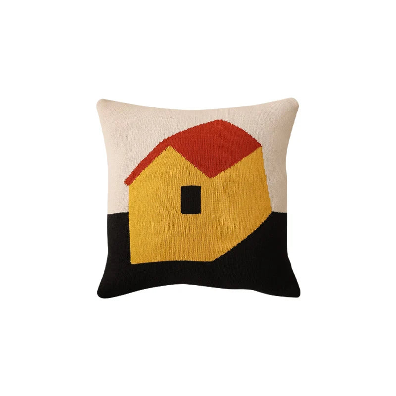 Cushion Cover Cotton Knit Triangle Pattern Removable Zipper