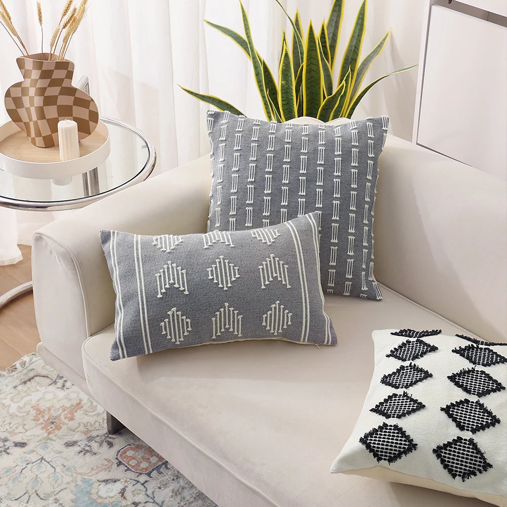 Cushion Cover Cotton-Linen Geometric Texture Concealed Zipper