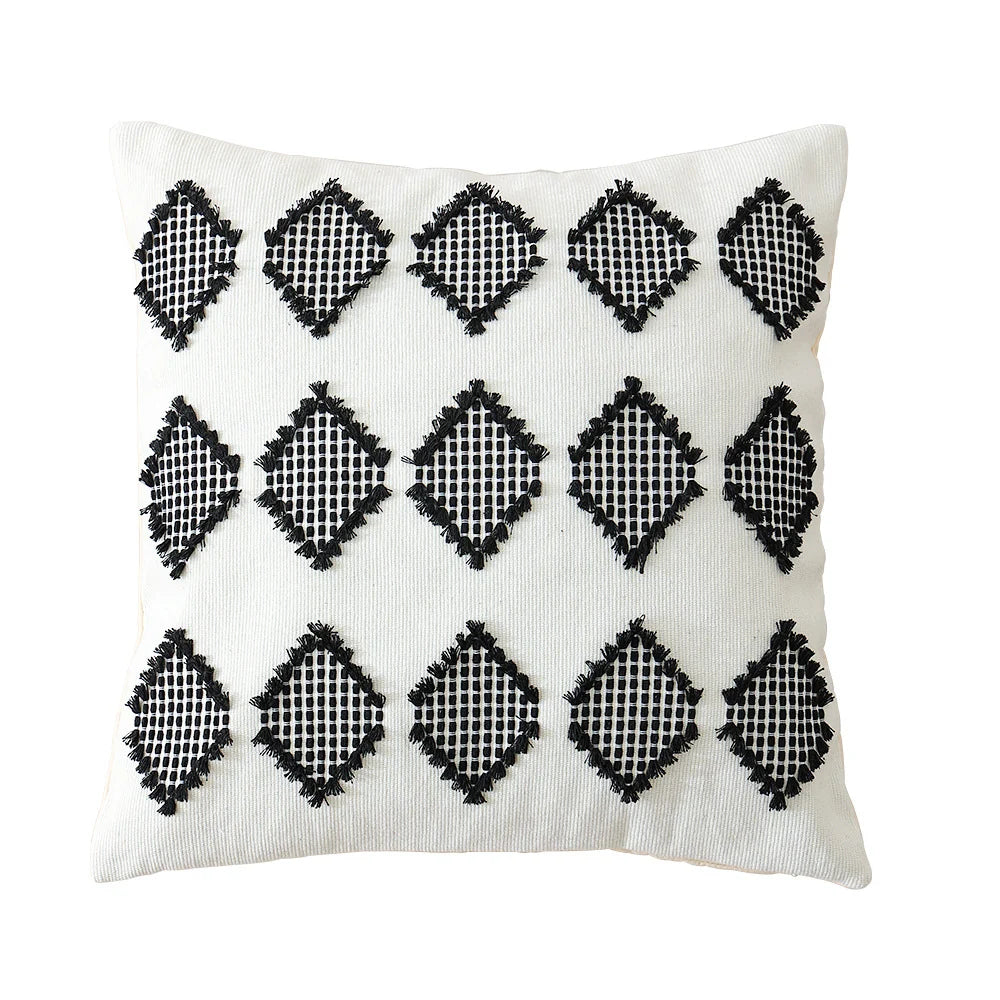 Cushion Cover Cotton-Linen Geometric Texture Concealed Zipper