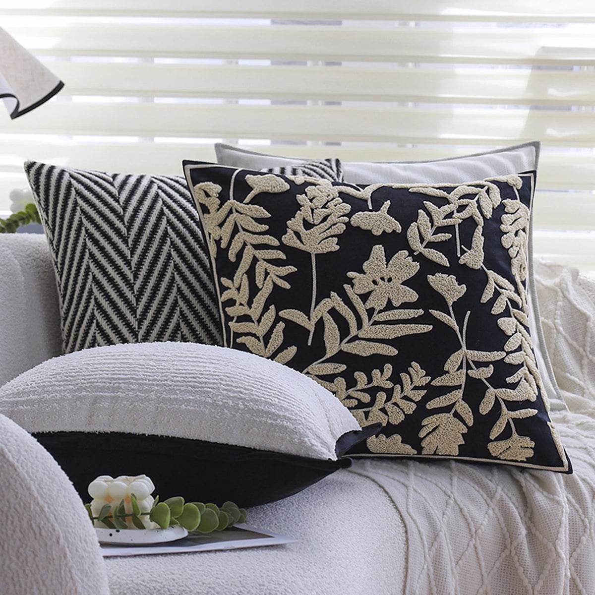 Cushion Cover Cotton-Linen Herringbone Texture Piped Edge