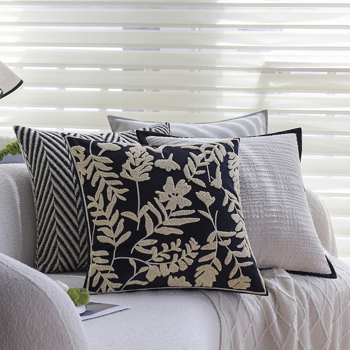 Cushion Cover Cotton-Linen Herringbone Texture Piped Edge