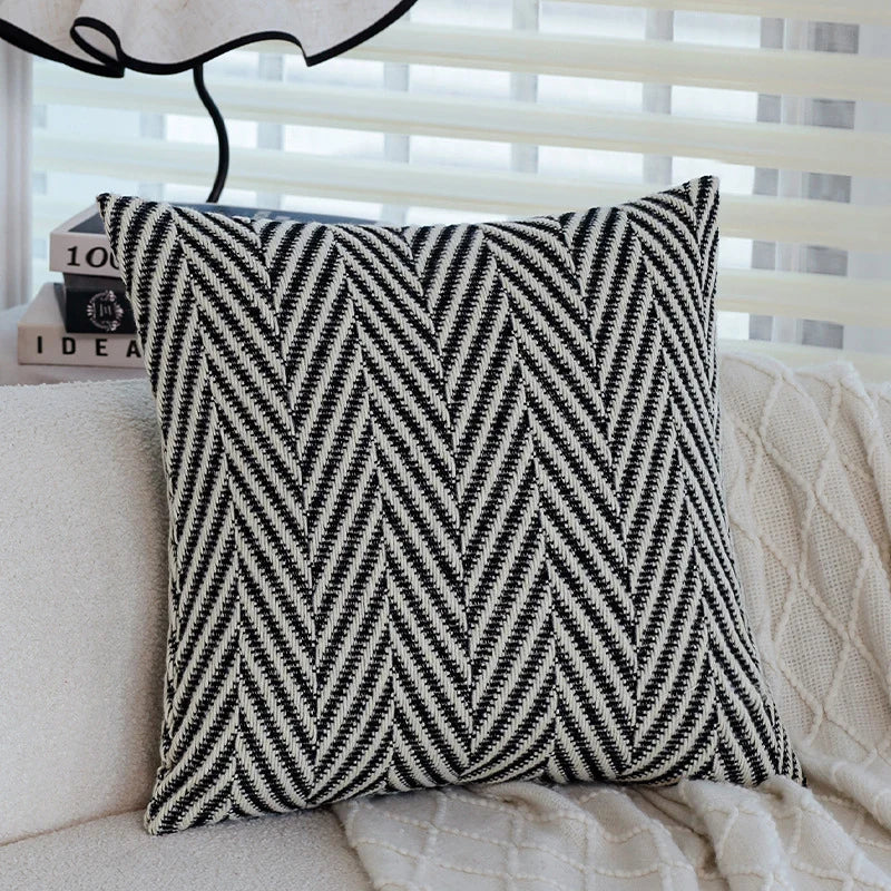 Cushion Cover Cotton-Linen Herringbone Texture Piped Edge