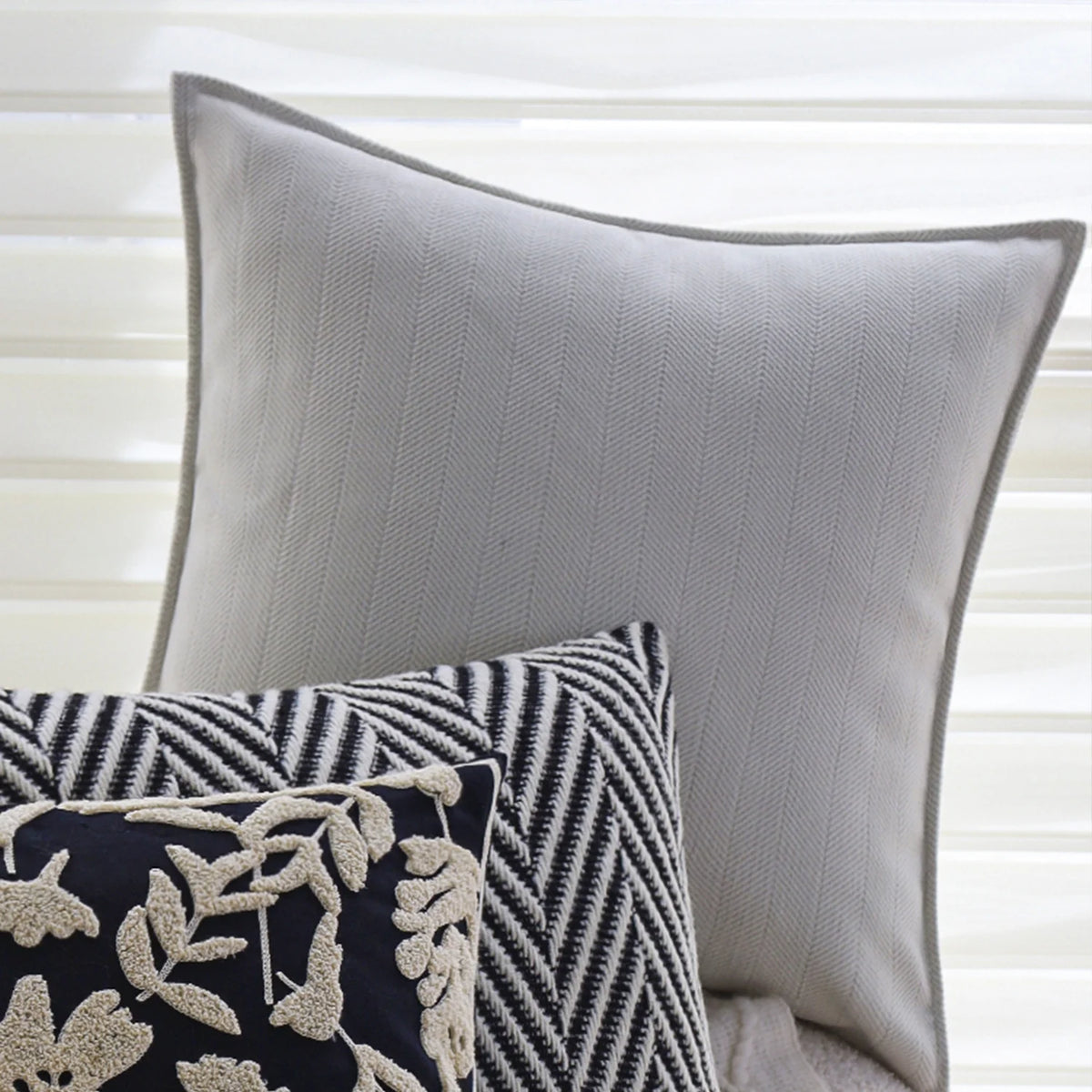 Cushion Cover Cotton-Linen Herringbone Texture Piped Edge