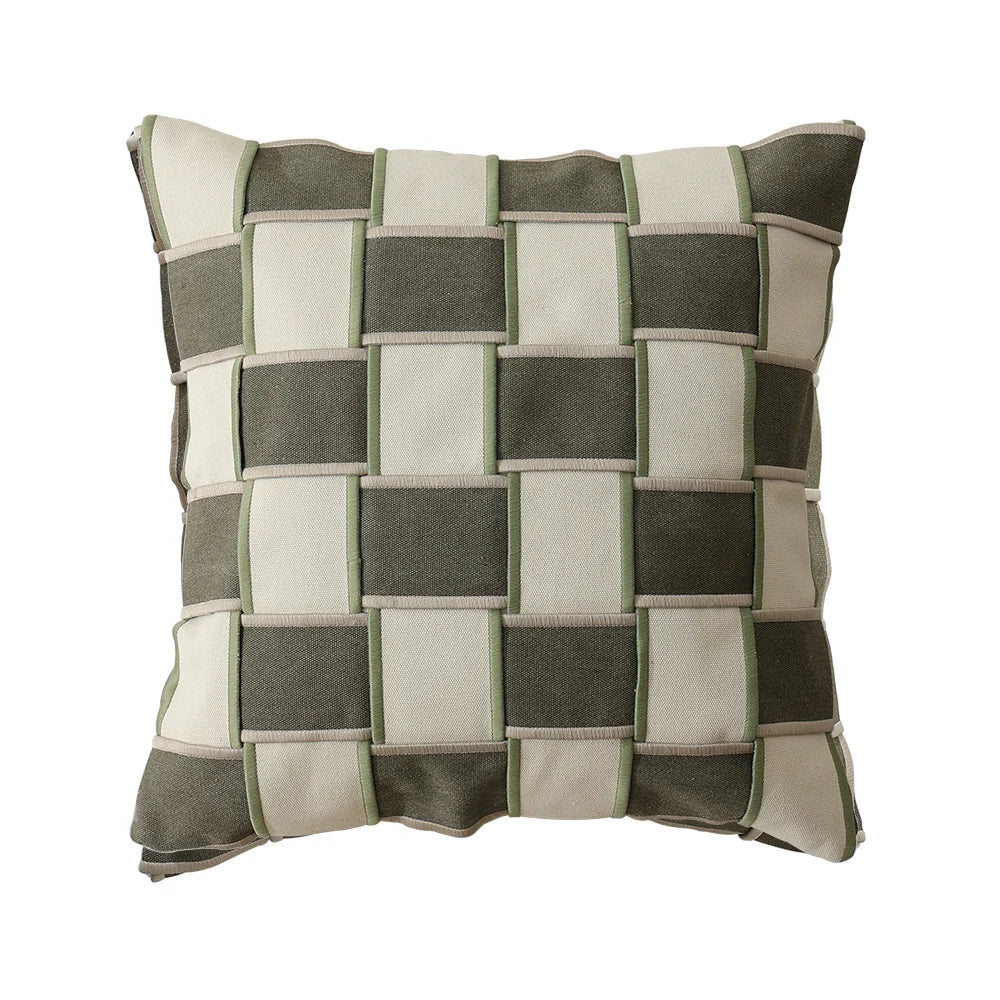 Cushion Cover Cotton-Linen Woven Grid Concealed Zipper