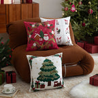 Cushion Cover Embroidered Christmas Cotton-Linen 18x18in